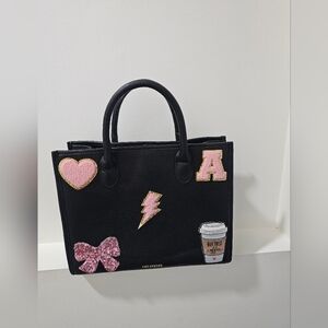 Like Dreams Black Tote with Pink Patch Details